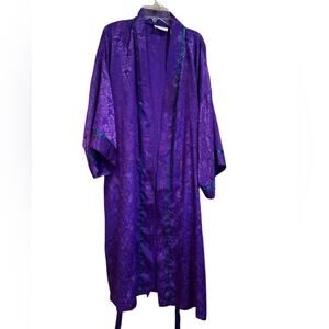 VTG Victoria's Secret Robe Gold Label Purple Jacquard Kimono Lingerie Sleepwear